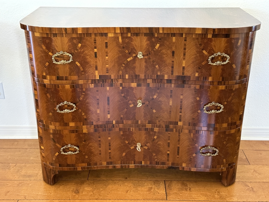 Colombo Mobili Biedermeier Style Chest of Drawers Plume Walnut, Palisanderwood, Geometric Inlays, Bronze mountings 43.25'W  x 19.75'D x 33.5'H Retails At Baker Furniture Laguna Niguel For $7,000 [Photo 2]