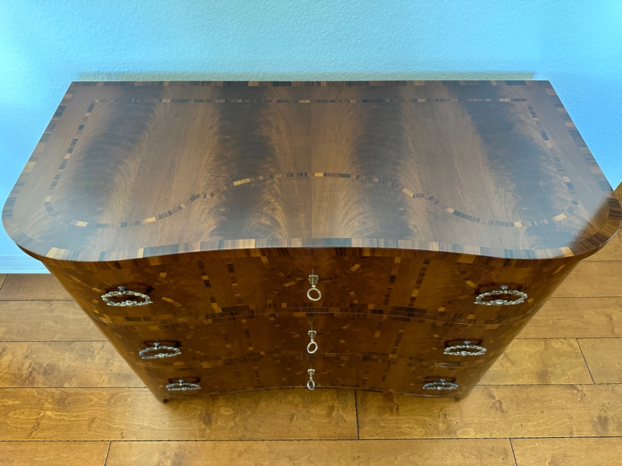 Colombo Mobili Biedermeier Style Chest of Drawers Plume Walnut, Palisanderwood, Geometric Inlays, Bronze mountings 43.25'W  x 19.75'D x 33.5'H Retails At Baker Furniture Laguna Niguel For $7,000 [Photo 4]