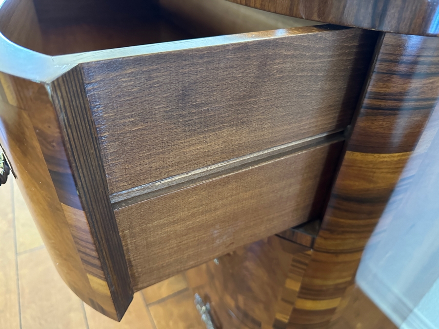 Colombo Mobili Biedermeier Style Chest of Drawers Plume Walnut, Palisanderwood, Geometric Inlays, Bronze mountings 43.25'W  x 19.75'D x 33.5'H Retails At Baker Furniture Laguna Niguel For $7,000 [Photo 9]