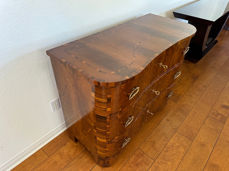 Colombo Mobili Biedermeier Style Chest of Drawers Plume Walnut, Palisanderwood, Geometric Inlays, Bronze mountings 43.25'W  x 19.75'D x 33.5'H Retails At Baker Furniture Laguna Niguel For $7,000 [Photo 8]