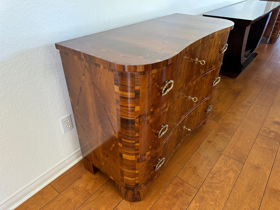 Colombo Mobili Biedermeier Style Chest of Drawers Plume Walnut, Palisanderwood, Geometric Inlays, Bronze mountings 43.25'W  x 19.75'D x 33.5'H Retails At Baker Furniture Laguna Niguel For $7,000 [Photo 6]