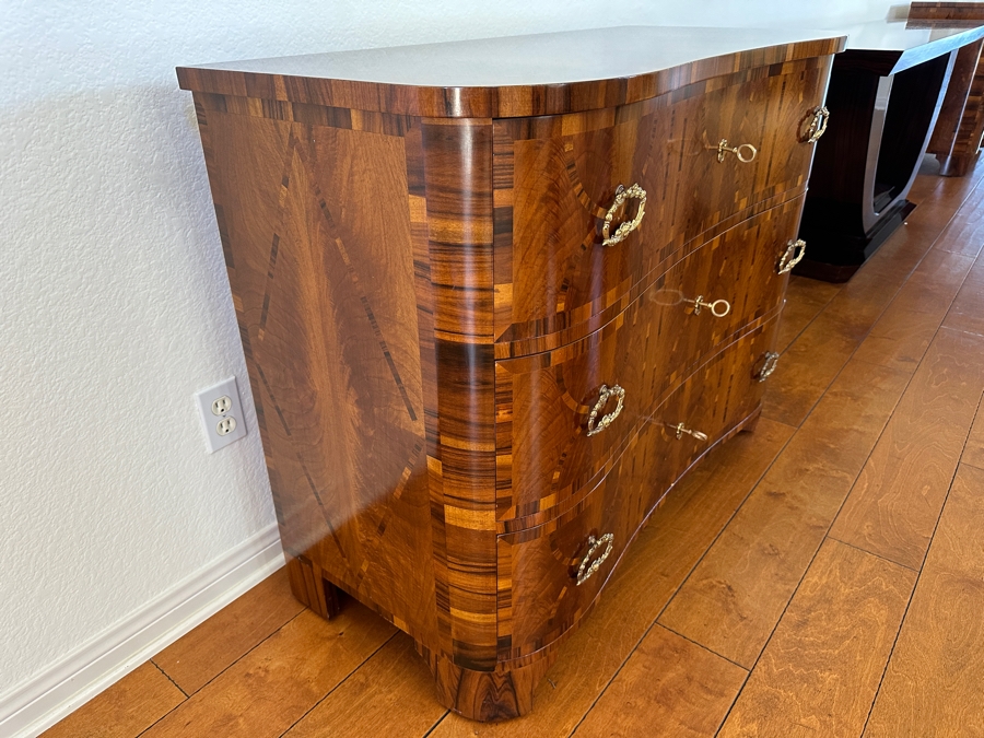 Colombo Mobili Biedermeier Style Chest of Drawers Plume Walnut, Palisanderwood, Geometric Inlays, Bronze mountings 43.25'W  x 19.75'D x 33.5'H Retails At Baker Furniture Laguna Niguel For $7,000 [Photo 7]