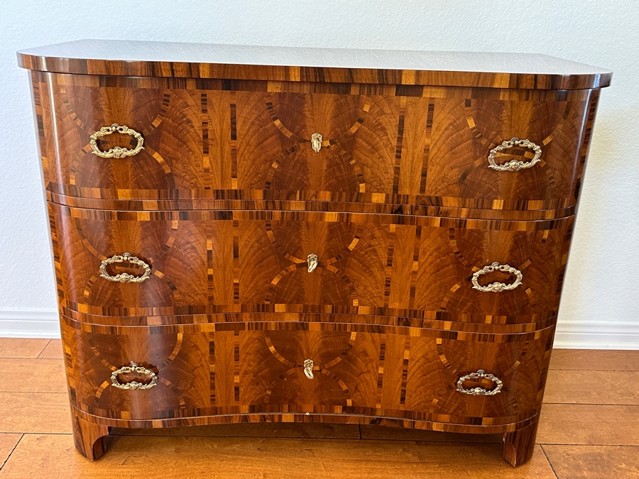 Colombo Mobili Biedermeier Style Chest of Drawers Plume Walnut, Palisanderwood, Geometric Inlays, Bronze mountings 43.25'W  x 19.75'D x 33.5'H Retails At Baker Furniture Laguna Niguel For $7,000 [Photo 3]