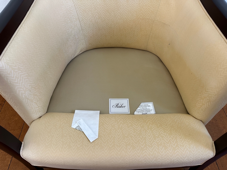 Barbara Barry for Baker Wood Framed Armchair With Tapered Legs And Textured Upholstery 28'W x 34'D x 32'H [Photo 6]