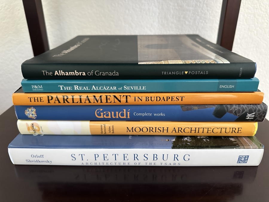 Stack Of Hardcover Coffee Table Books On Architecture And Art History