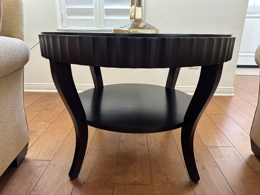 Barbara Barry for Baker Fluted-Edge Round Entry Table In A Dark Java Mahogany Finish 32'W x 24'H