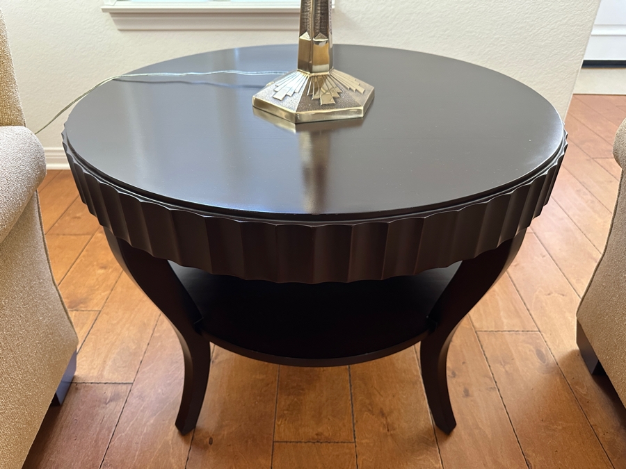 Barbara Barry for Baker Fluted-Edge Round Entry Table In A Dark Java Mahogany Finish 32'W x 24'H [Photo 3]