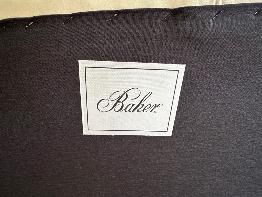 Baker Cream Tufted Leather Bench with Nailhead Trim and Dark Wood Legs 48'W x 19.5'D x 20'H [Photo 7]