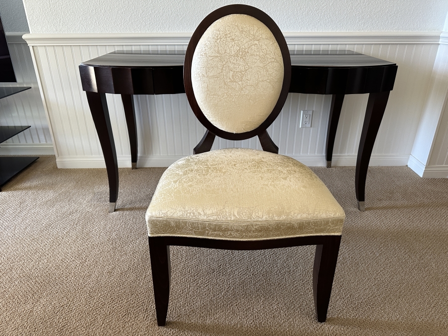 Barbara Barry for Baker Furniture Upholstered Wooden Chair In A Dark Java Mahogany Finish (Needs New Upholstery) 23'W x 22'D x 38'H