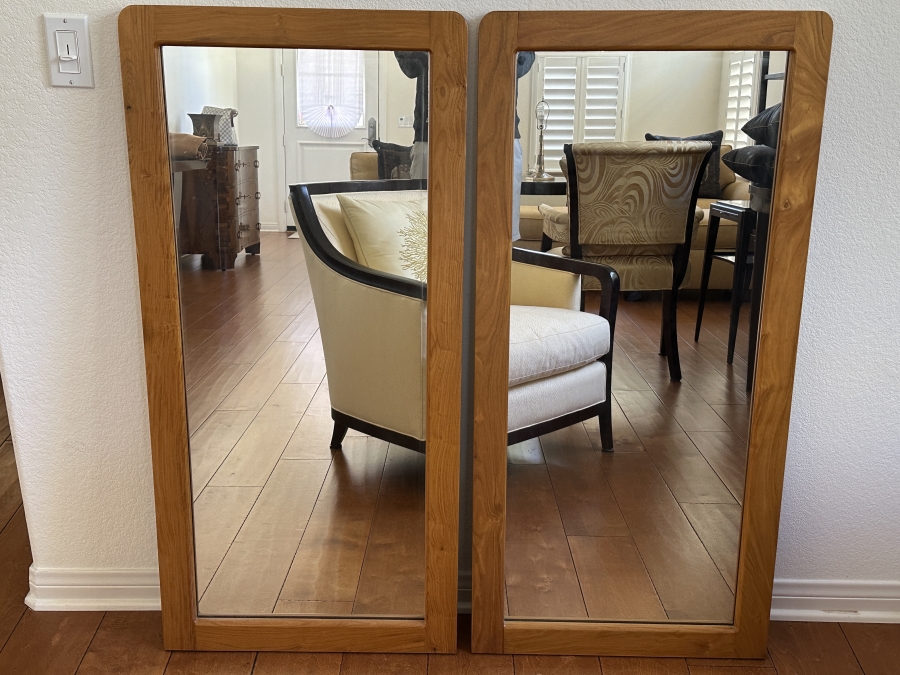 Set Of Two Teak Wood Framed Mirrors 22'W x 46'H