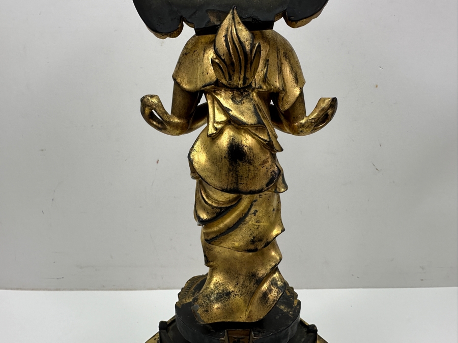 Antique Japanese Edo Period (1603-1868) Carved Gilt Wooden Buddha Sculpture Standing On A Lotus Base With Halo Mandorla Behind The Figure 15.25'H Estimate $2,000-$4,000 [Photo 11]