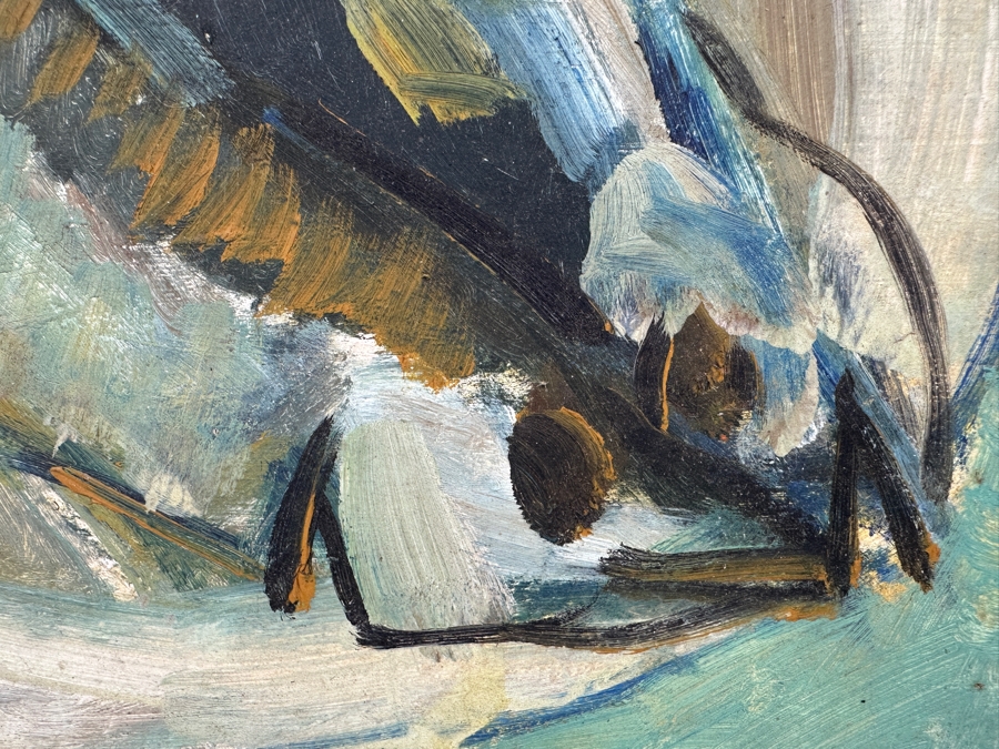 Tomiko Chigusa (Japanese) Original Mid-Century Fish Still Life Oil Painting On Board Signed By Artist Lower Right And Verso 14' X 11' In Vintage Wooden Frame 21' X 18' [Photo 7]