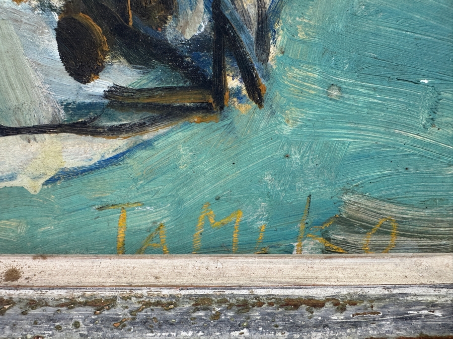 Tomiko Chigusa (Japanese) Original Mid-Century Fish Still Life Oil Painting On Board Signed By Artist Lower Right And Verso 14' X 11' In Vintage Wooden Frame 21' X 18' [Photo 8]