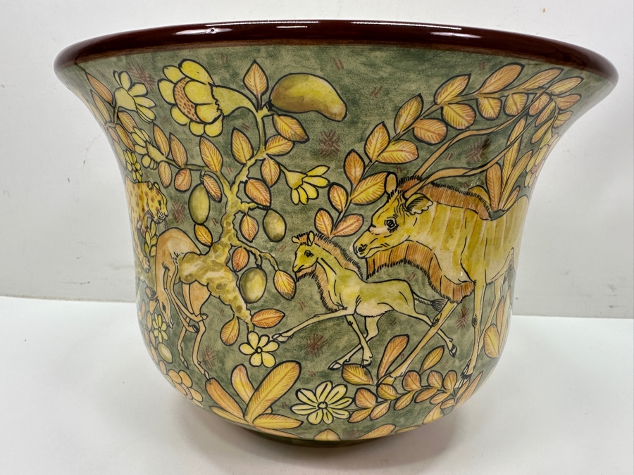 Vintage 2001 Hand Painted Pot By Kuda Zimbabwe 9.75'W [Photo 4]