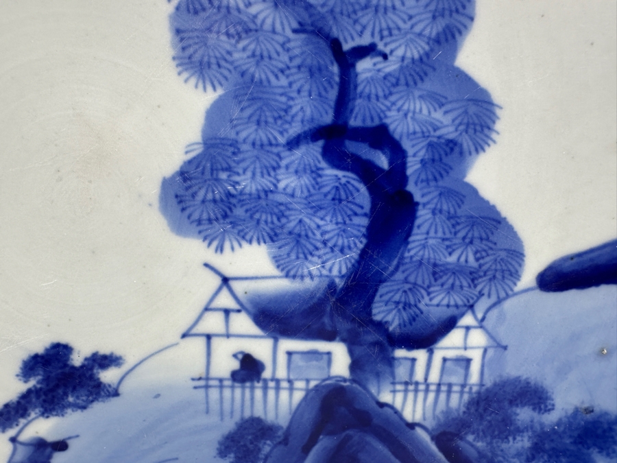 Large Antique Japanese Blue And White Imari Porcelain Charger Plate Circa Early Meiji Period (Roughly 1868–1889) 18.75'D X 1.75'H [Photo 3]