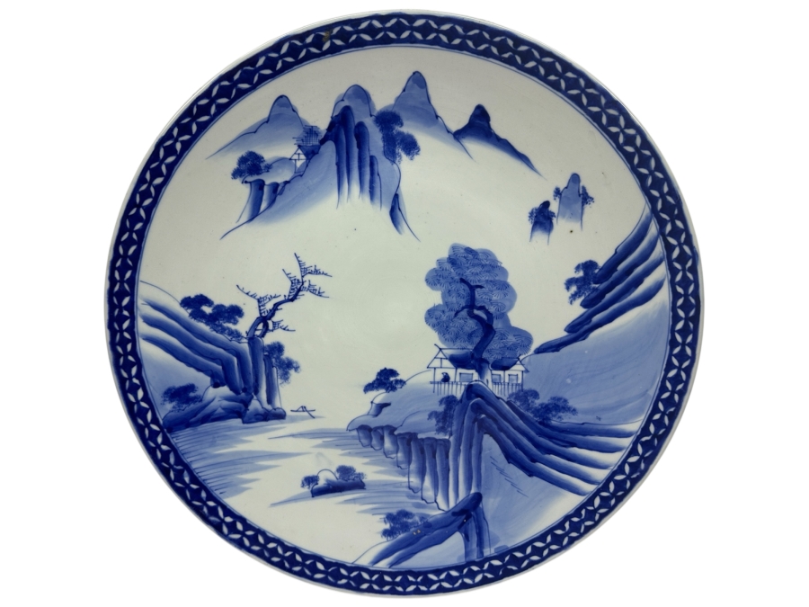 Large Antique Japanese Blue And White Imari Porcelain Charger Plate Circa Early Meiji Period (Roughly 1868–1889) 18.75'D X 1.75'H