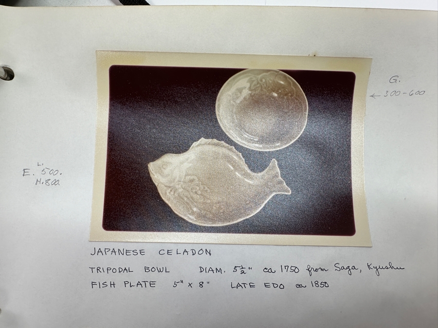 Pair Of Antique Japanese Celadon Porcelain Fish Plates Circa Late Edo Period (Roughly 1853–1868) 8'W X 5'D X 1.75'H (One Dish Has Been Professionally Repaired / Other Dish Has A Slight Chip) [Photo 13]