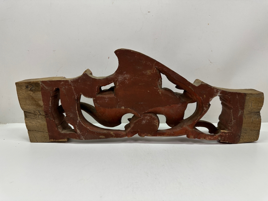 Antique Japanese Hand Carved Wooden Polychrome Bat Carvings From A Japanese Temple 18.5' X 7.5'H X 2'D [Photo 5]