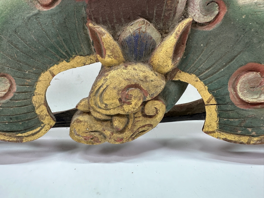 Pair Of Antique Japanese Hand Carved Wooden Polychrome Bat Carvings From A Japanese Temple 18.5' X 7.5'H X 2'D [Photo 10]