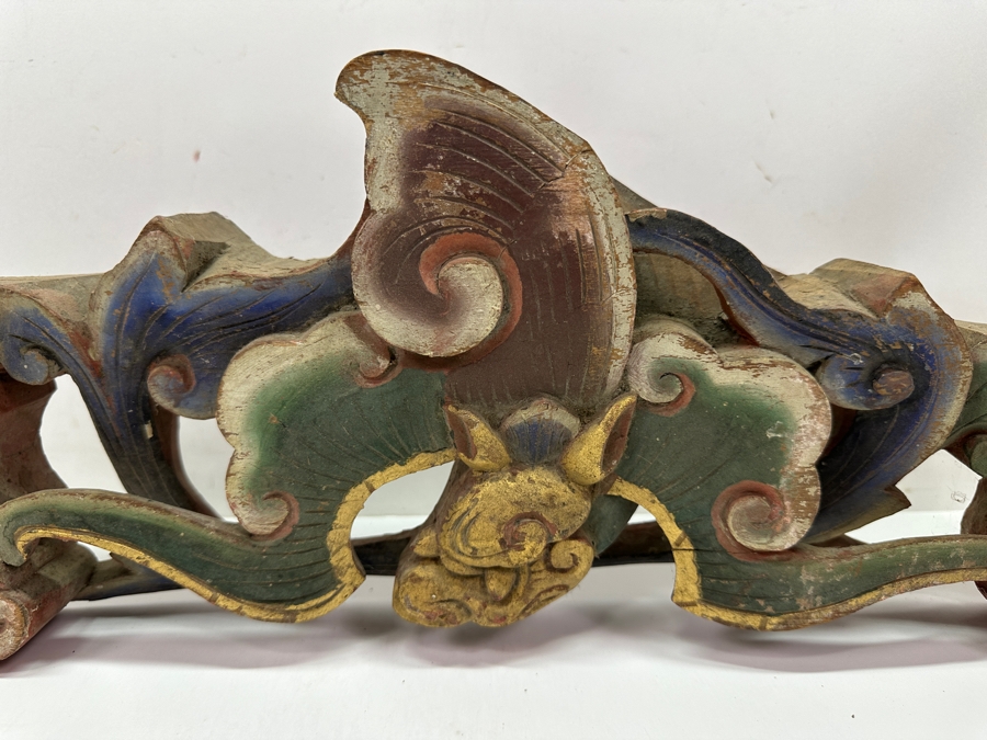 Pair Of Antique Japanese Hand Carved Wooden Polychrome Bat Carvings From A Japanese Temple 18.5' X 7.5'H X 2'D [Photo 9]