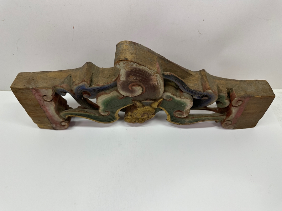 Pair Of Antique Japanese Hand Carved Wooden Polychrome Bat Carvings From A Japanese Temple 18.5' X 7.5'H X 2'D [Photo 11]