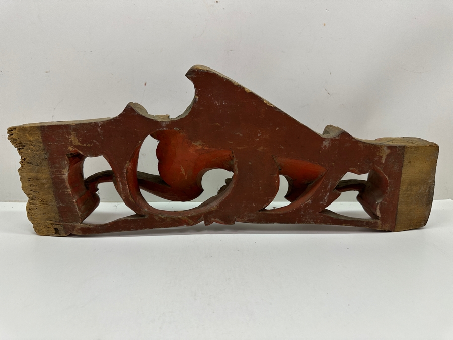 Pair Of Antique Japanese Hand Carved Wooden Polychrome Bat Carvings From A Japanese Temple 18.5' X 7.5'H X 2'D [Photo 7]