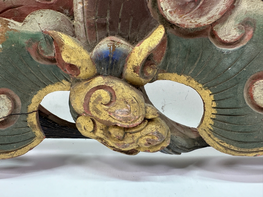 Pair Of Antique Japanese Hand Carved Wooden Polychrome Bat Carvings From A Japanese Temple 18.5' X 7.5'H X 2'D [Photo 5]