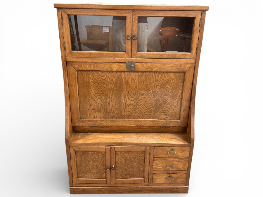 Vintage Japanese Small Wooden Secretary Desk 30.5'W X 13'D X 44'H