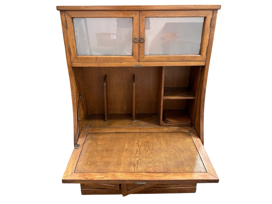 Vintage Japanese Small Wooden Secretary Desk 30.5'W X 13'D X 44'H [Photo 2]