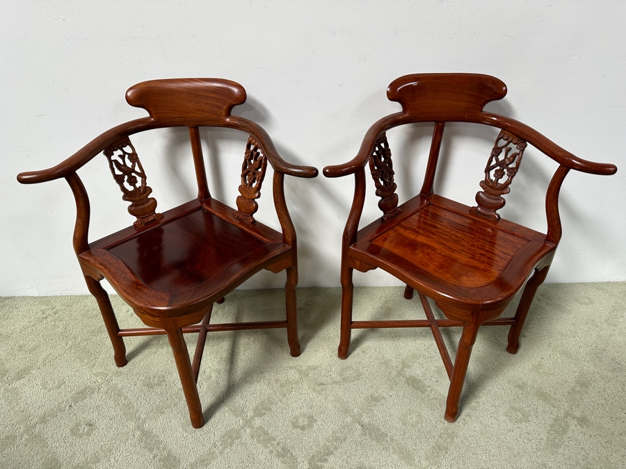Pair Of Vintage Chinese Rosewood Corner Chairs 28'WX 23'D X 32'H [Photo 2]
