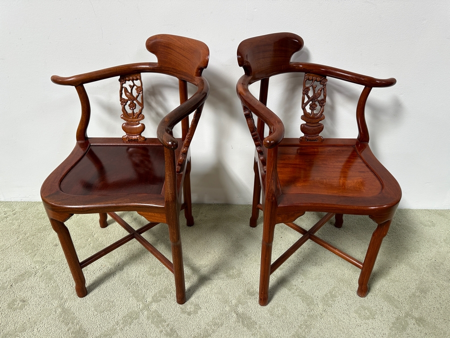 Pair Of Vintage Chinese Rosewood Corner Chairs 28'WX 23'D X 32'H [Photo 5]