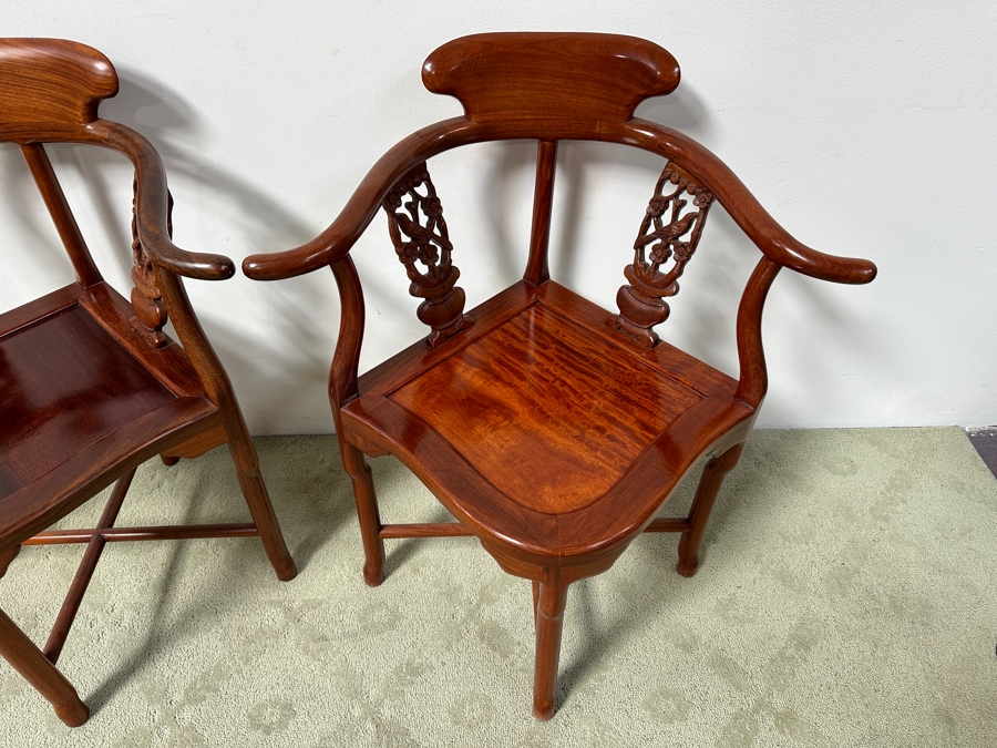 Pair Of Vintage Chinese Rosewood Corner Chairs 28'WX 23'D X 32'H [Photo 3]