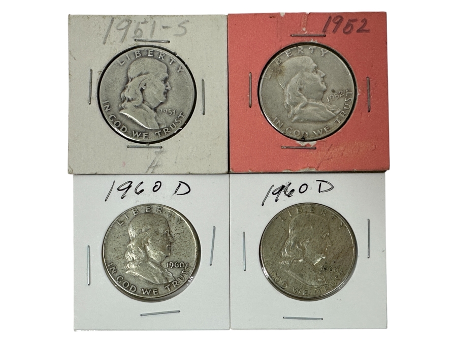 Just Added - (4) Silver Franklin Half Dollars: (1) 1951-S, 1952 & (2) 1960-D