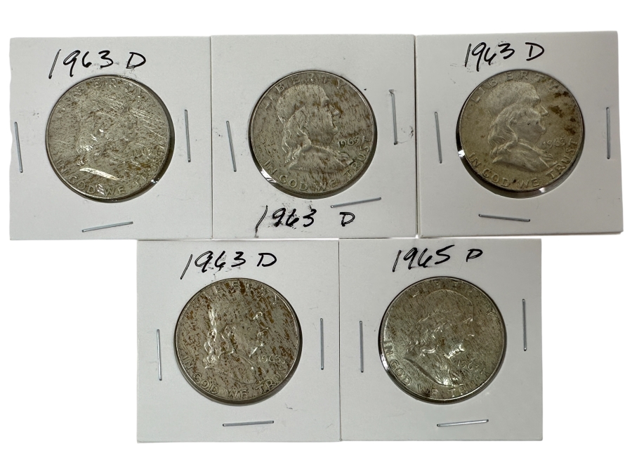 Just Added - (5) Silver Franklin Half Dollars: (4) 1963-D & (1) 1965-D