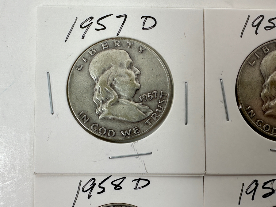 Just Added - (4) Silver Franklin Half Dollars: (1) 1957-D & (3) 1958-D [Photo 2]