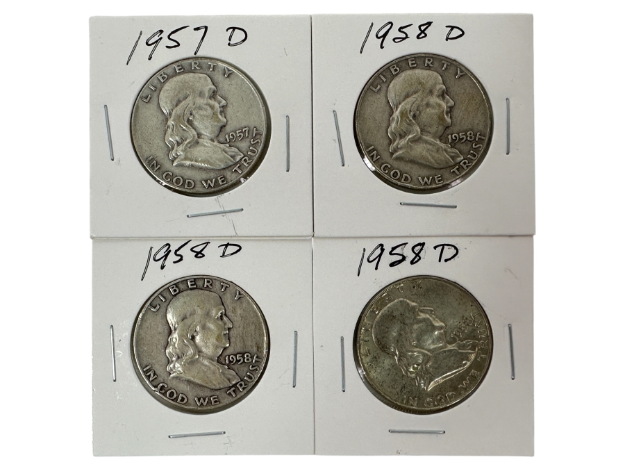 Just Added - (4) Silver Franklin Half Dollars: (1) 1957-D & (3) 1958-D