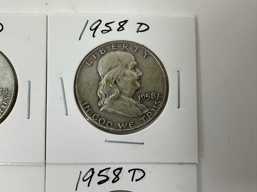 Just Added - (4) Silver Franklin Half Dollars: (1) 1957-D & (3) 1958-D [Photo 3]