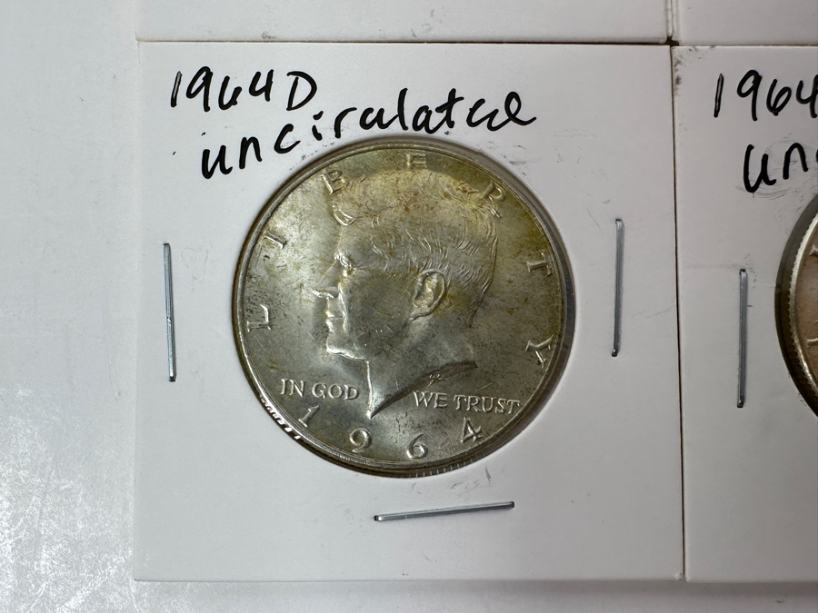 Just Added - (4) 1964-D Uncirculated Silver Kennedy Half Dollars - Ready For Grading [Photo 4]