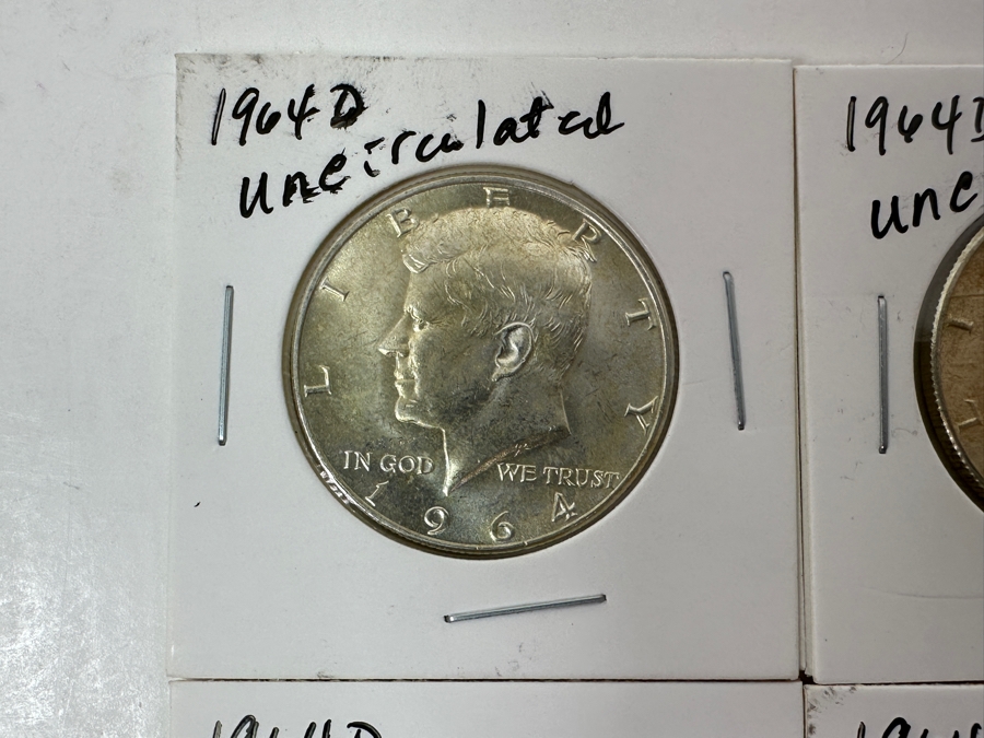 Just Added - (4) 1964-D Uncirculated Silver Kennedy Half Dollars - Ready For Grading [Photo 2]