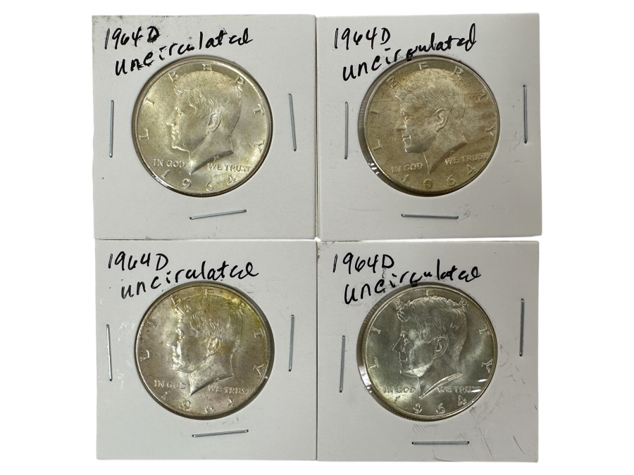 Just Added - (4) 1964-D Uncirculated Silver Kennedy Half Dollars - Ready For Grading