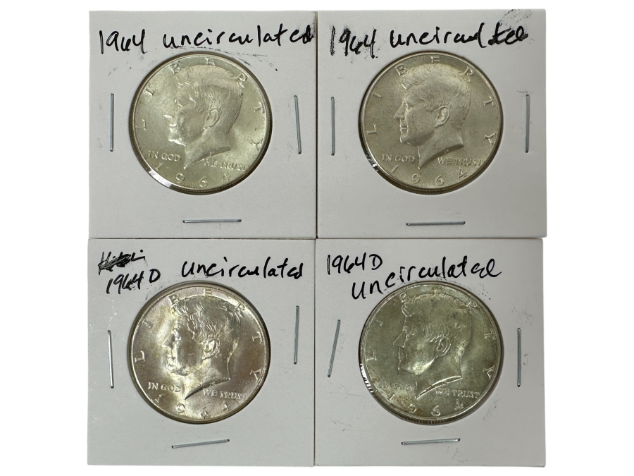 Just Added - (4) 1964 Uncirculated Silver Kennedy Half Dollars - (2) 1964 & (2) 1964-D - Ready For Grading
