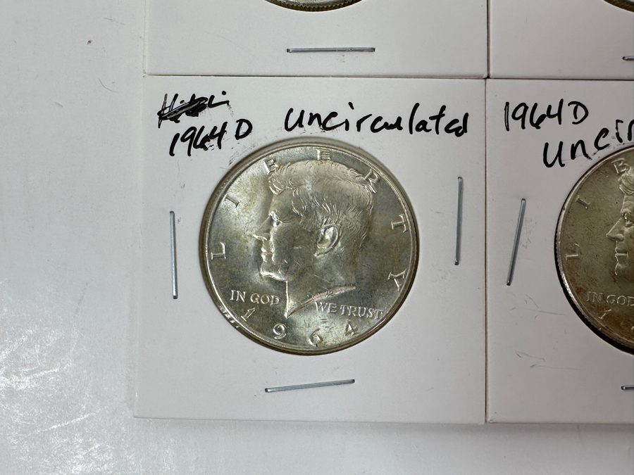 Just Added - (4) 1964 Uncirculated Silver Kennedy Half Dollars - (2) 1964 & (2) 1964-D - Ready For Grading [Photo 4]