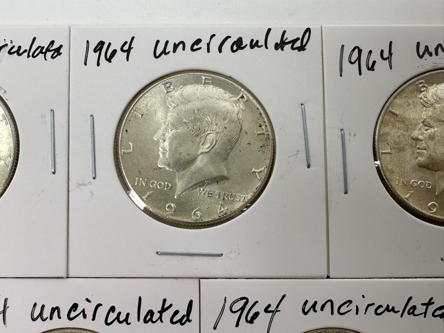 Just Added - (5) 1964 Uncirculated Silver Kennedy Half Dollars - Ready For Grading [Photo 3]