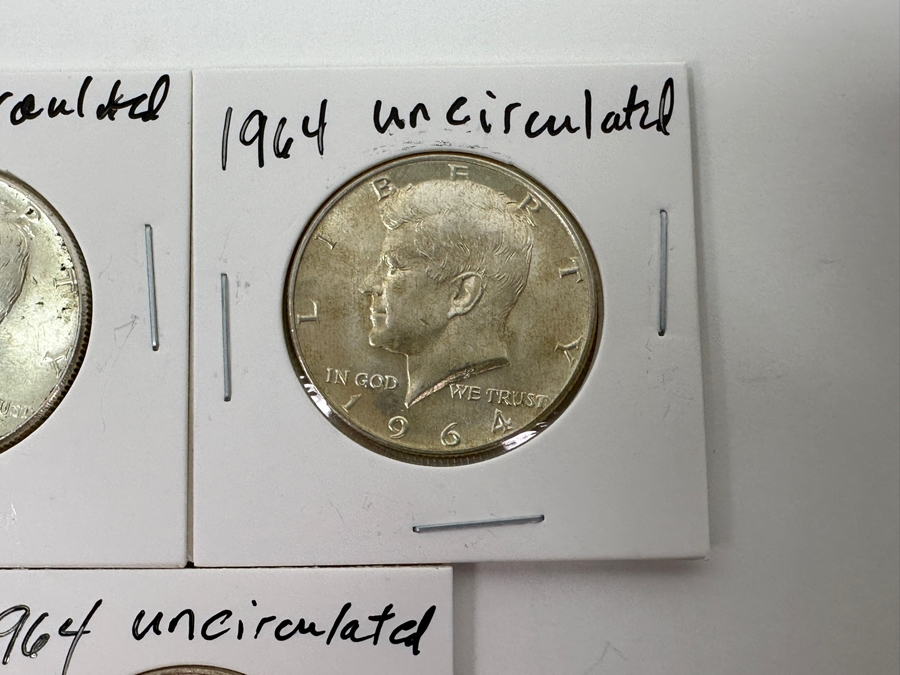 Just Added - (5) 1964 Uncirculated Silver Kennedy Half Dollars - Ready For Grading [Photo 4]