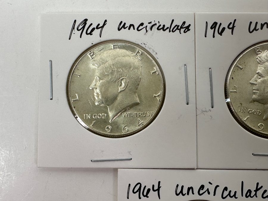 Just Added - (5) 1964 Uncirculated Silver Kennedy Half Dollars - Ready For Grading [Photo 2]