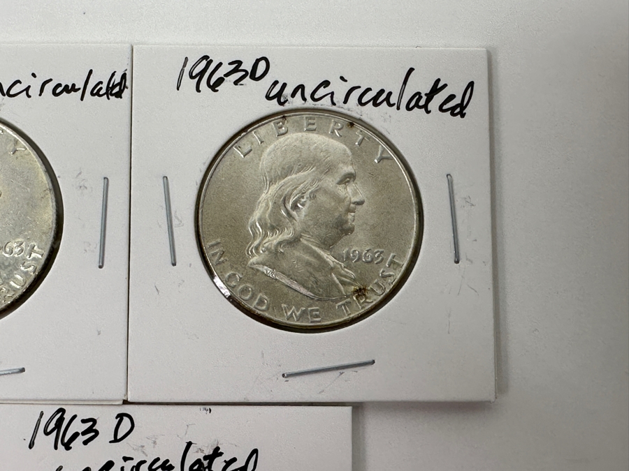 Just Added - (5) 1963-D Silver Franklin Half Dollars - Ready For Grading [Photo 4]