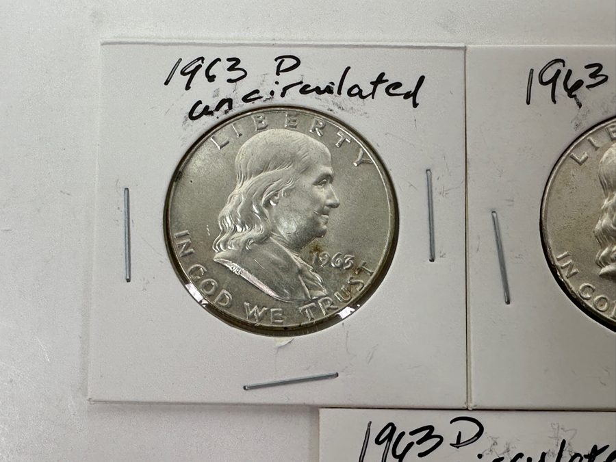 Just Added - (5) 1963-D Silver Franklin Half Dollars - Ready For Grading [Photo 2]