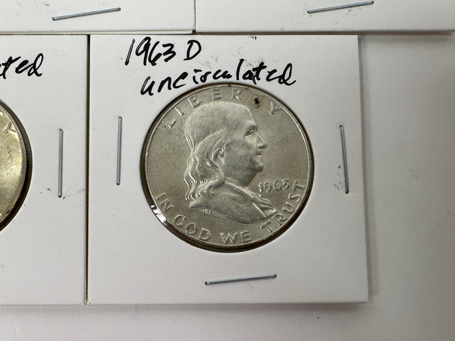Just Added - (5) 1963-D Silver Franklin Half Dollars - Ready For Grading [Photo 6]