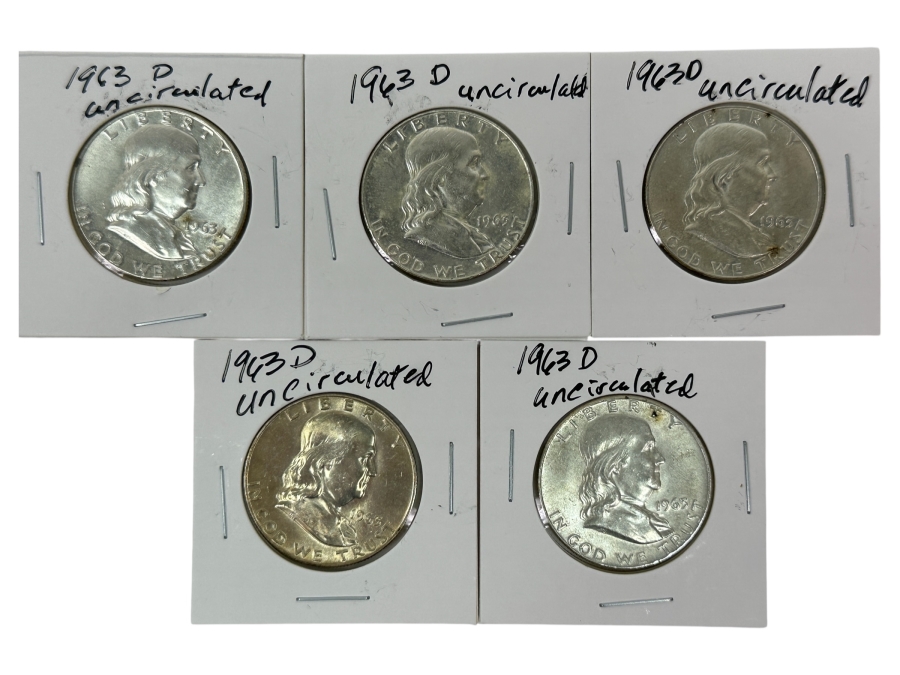 Just Added - (5) 1963-D Silver Franklin Half Dollars - Ready For Grading