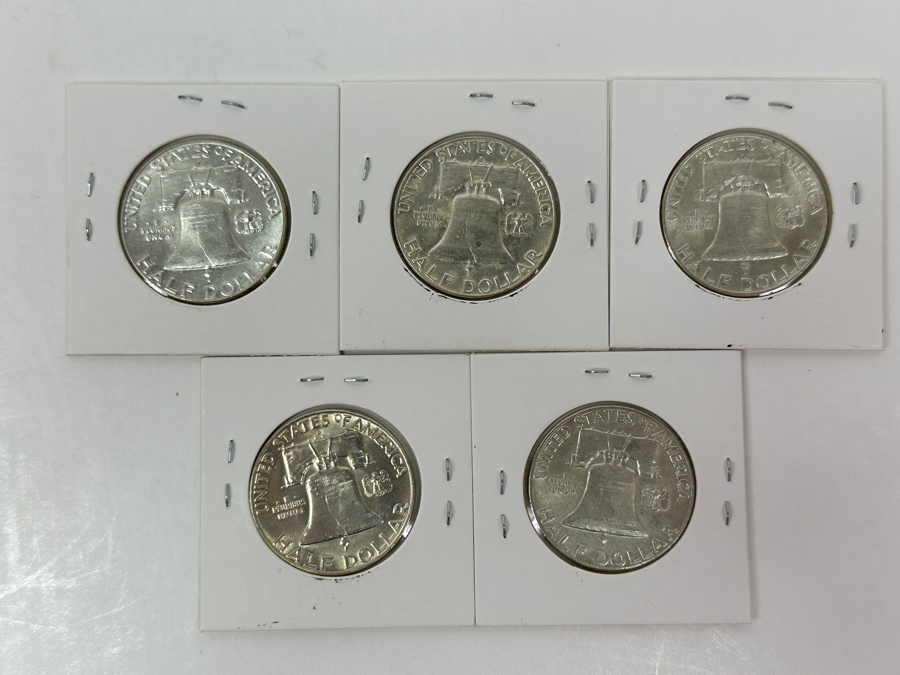 Just Added - (5) 1963-D Silver Franklin Half Dollars - Ready For Grading [Photo 7]